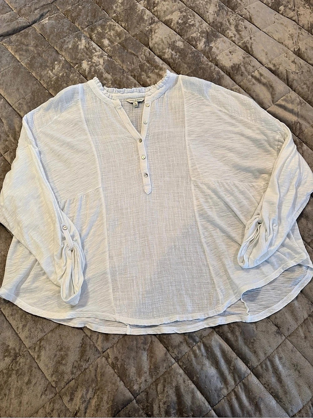 Lucky Brand Woven Gauze Mixed Top White Blouse XL